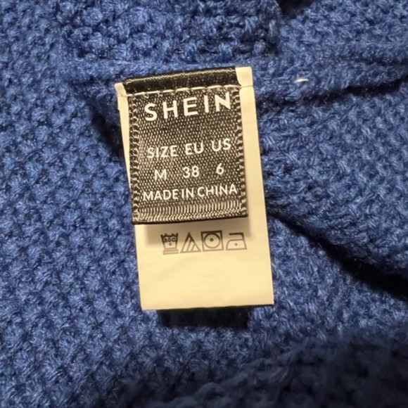 SHEIN Blue Round Neck Half Button Henley Knit Acrylic LS Sweater Pullover Sz M - Picture 5 of 10